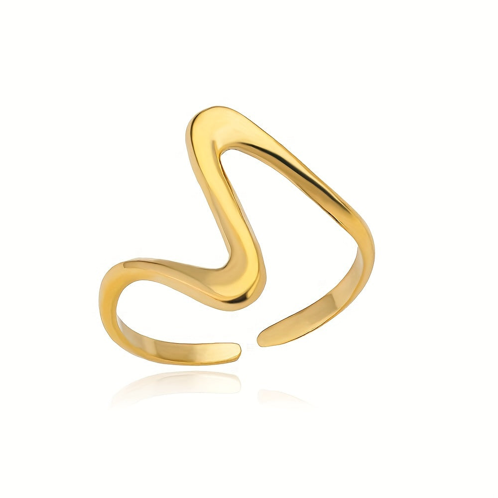 Kpop Style Cuff Ring Made Of Stainless Steel 18k Gold Plated Trendy Wave Shape Match Daily Outfits Suitable For Men And Women Light Luxury Jewelry