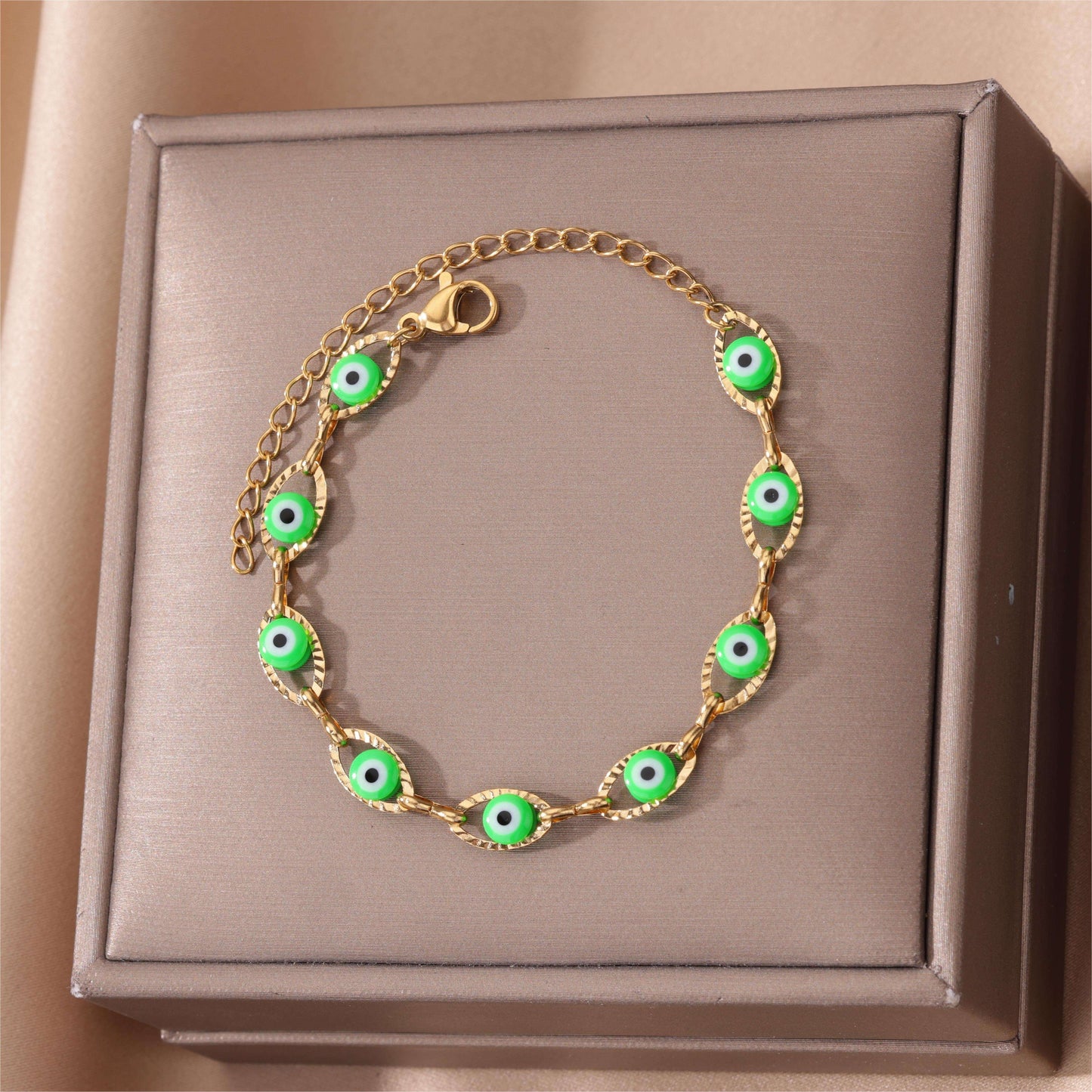 Stainless Steel Plated Evil's Eye Charm Bracelet Good Luck Hand Jewelry Accessories