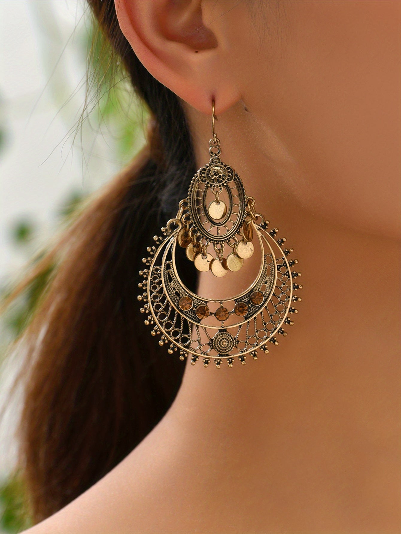 Hollow Retro Bohemian Dangle Earrings Zinc Alloy Jewelry Exquisite Gift For Women Holiday Party Engagement