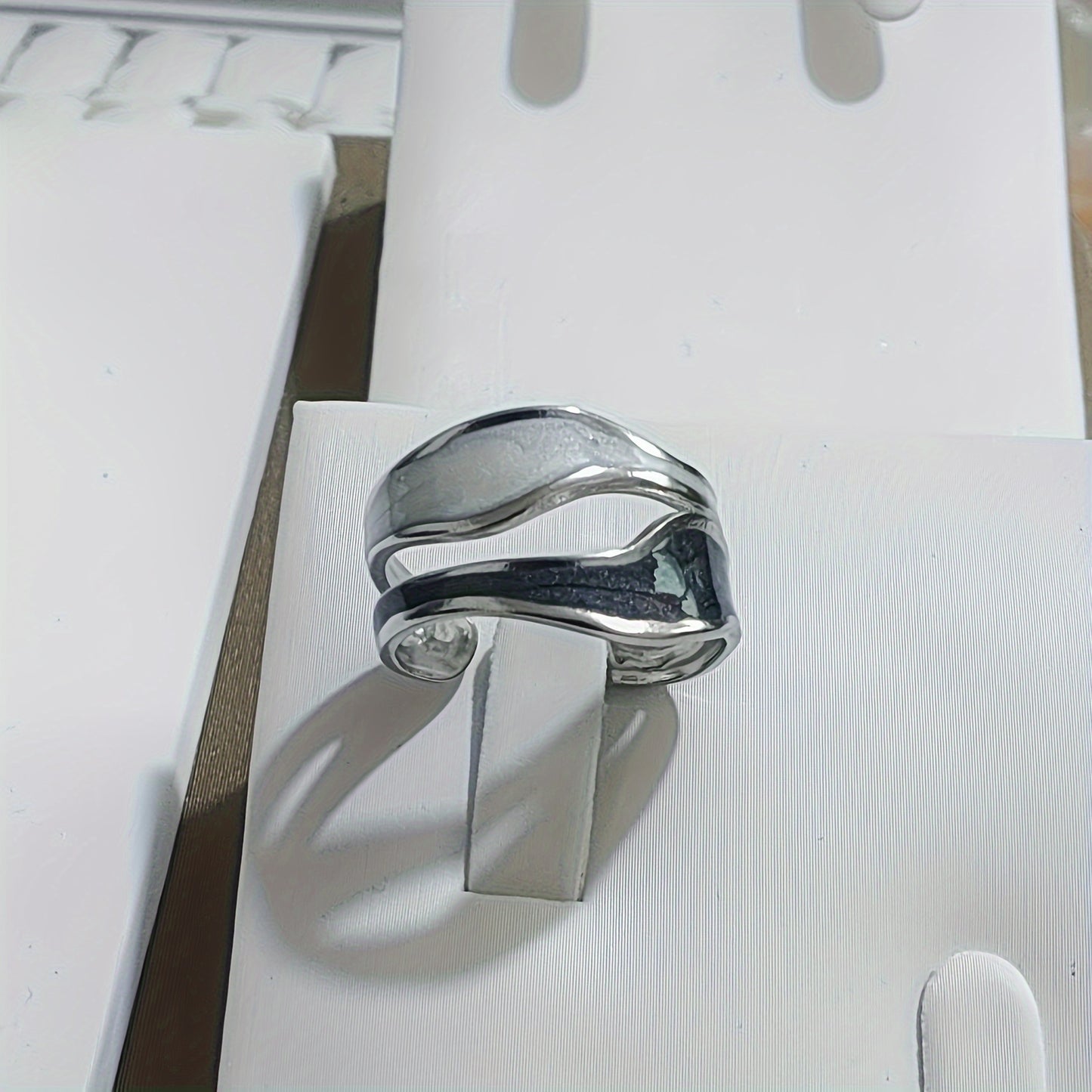 1pc Exquisite White/Dark Blue/Green/Steel White Enamel Creative Ring, Stainless Steel Irregular Opening Adjustable Ring For Men