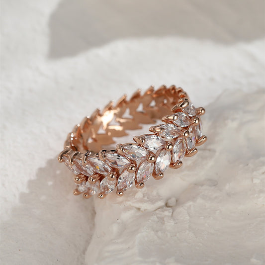 Exquisite Double Rows Copper Promise Ring Full Of Shiny zirconia Bridal Wedding Rings For Women