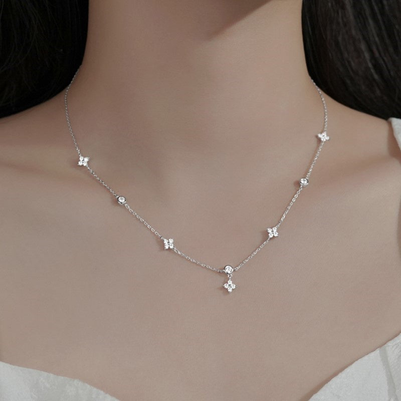 Four-leaf Clover & Round Shape zirconia Chain Necklace For Women Luxury Collar Choker Accessories