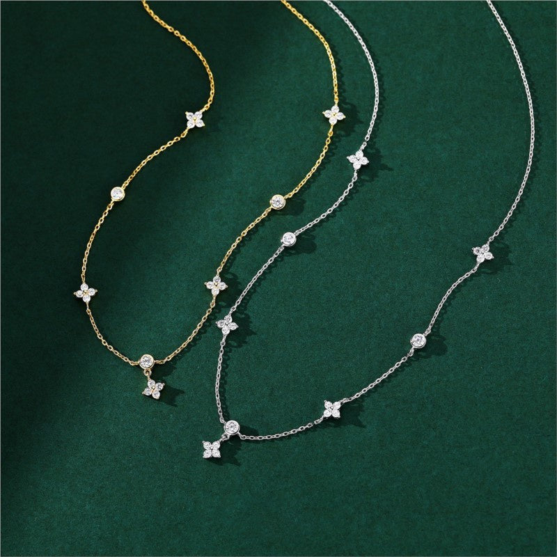 Four-leaf Clover & Round Shape zirconia Chain Necklace For Women Luxury Collar Choker Accessories