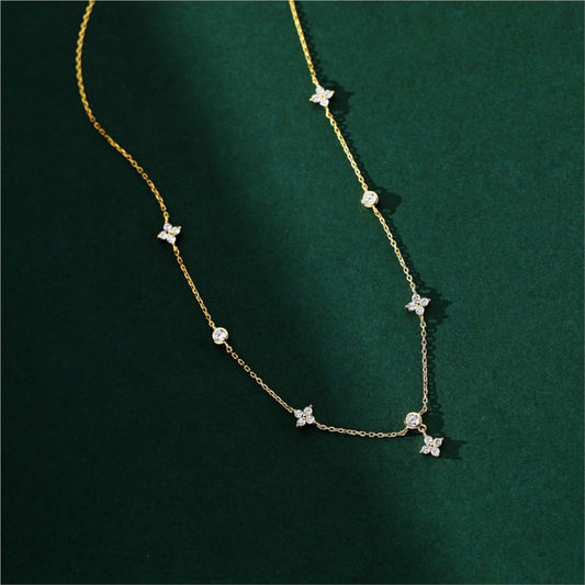 Four-leaf Clover & Round Shape zirconia Chain Necklace For Women Luxury Collar Choker Accessories