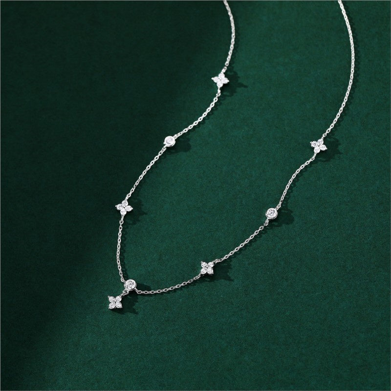 Four-leaf Clover & Round Shape zirconia Chain Necklace For Women Luxury Collar Choker Accessories