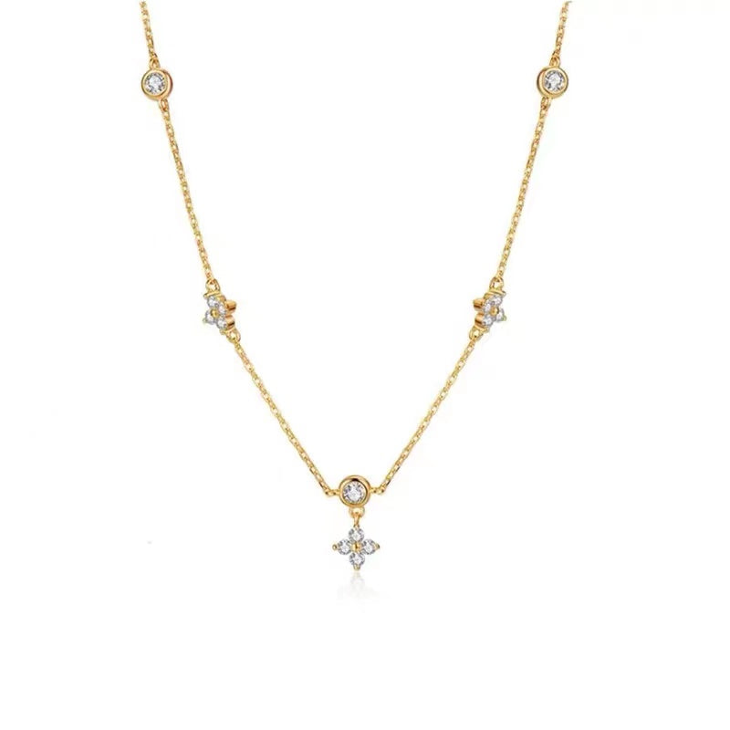 Four-leaf Clover & Round Shape zirconia Chain Necklace For Women Luxury Collar Choker Accessories