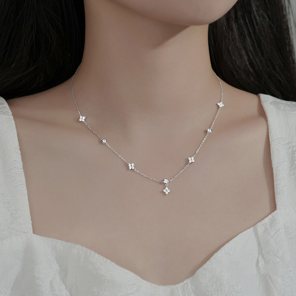 Four-leaf Clover & Round Shape zirconia Chain Necklace For Women Luxury Collar Choker Accessories