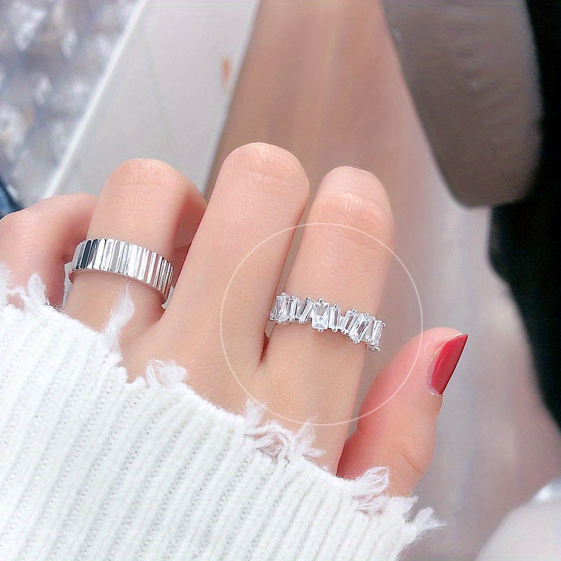 Kpop Style Cuff Ring Inlaid Shining zirconia 18k Gold Plated Multi Styles To Choose Match Daily Outfits Suitable For Men And Women
