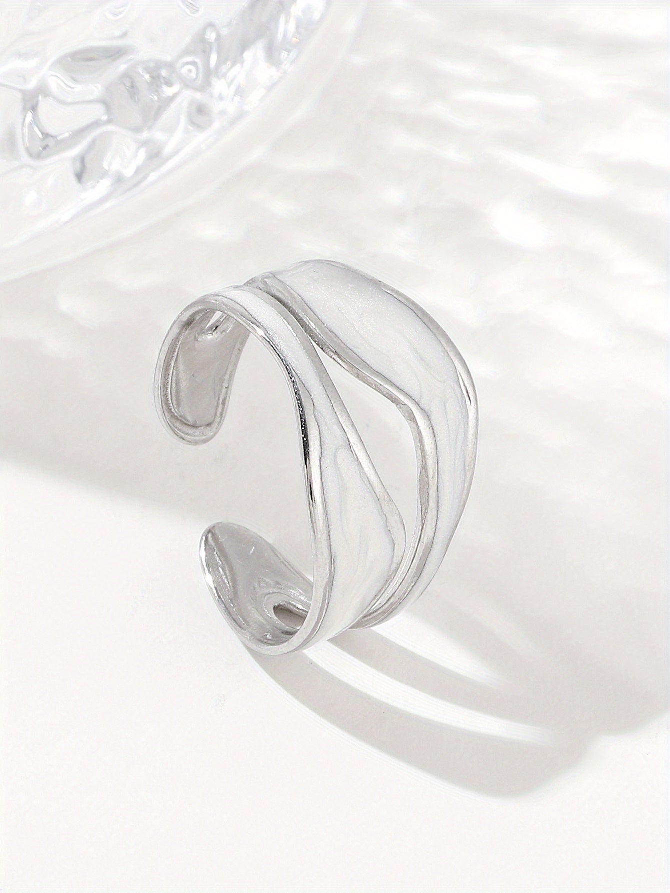1pc Exquisite White/Dark Blue/Green/Steel White Enamel Creative Ring, Stainless Steel Irregular Opening Adjustable Ring For Men