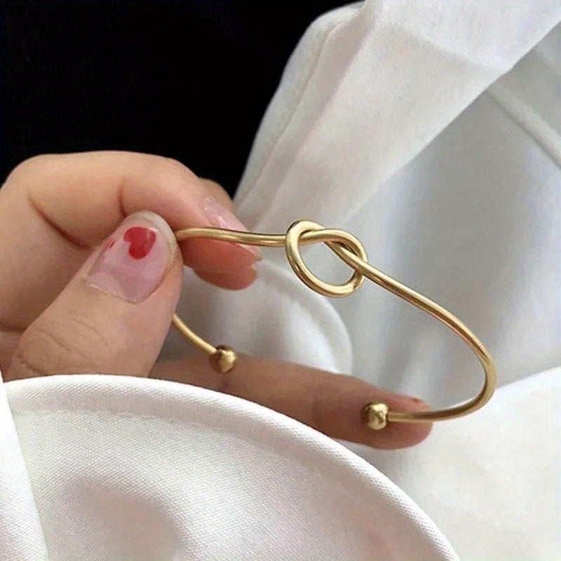 Knot Decor Cuff Bangle, Geometric Twist Design Cuff Open Bracelet