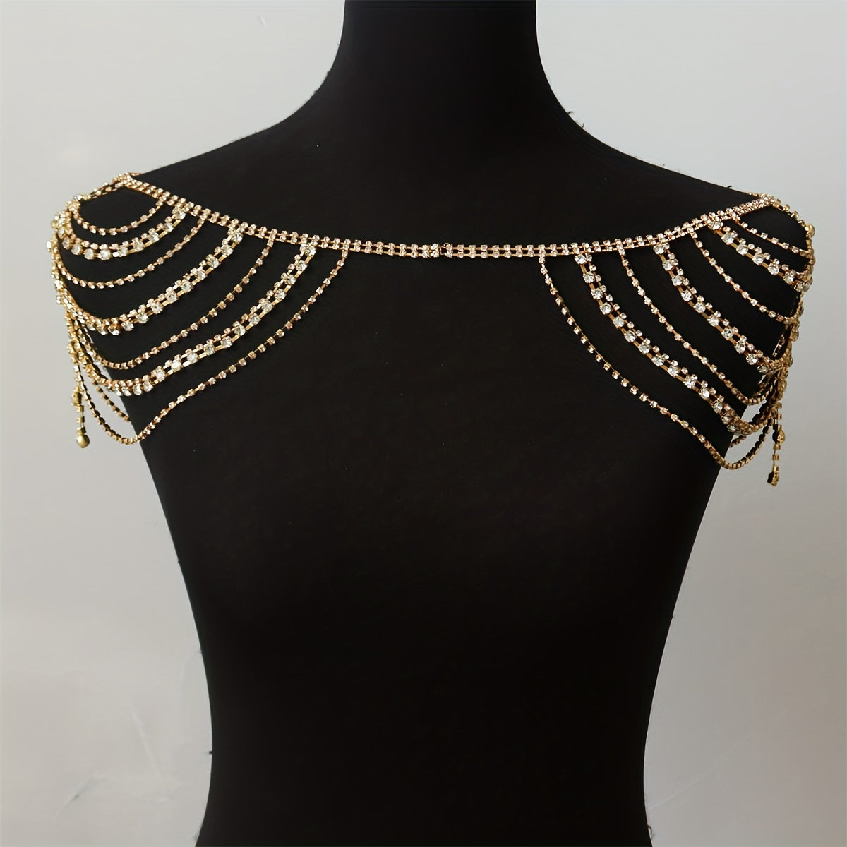 Boho Layered Rhinestone Shoulder Chain Bling Crystal Tassel Body Chain Jewelry Party Bra Chain Accessory For Women
