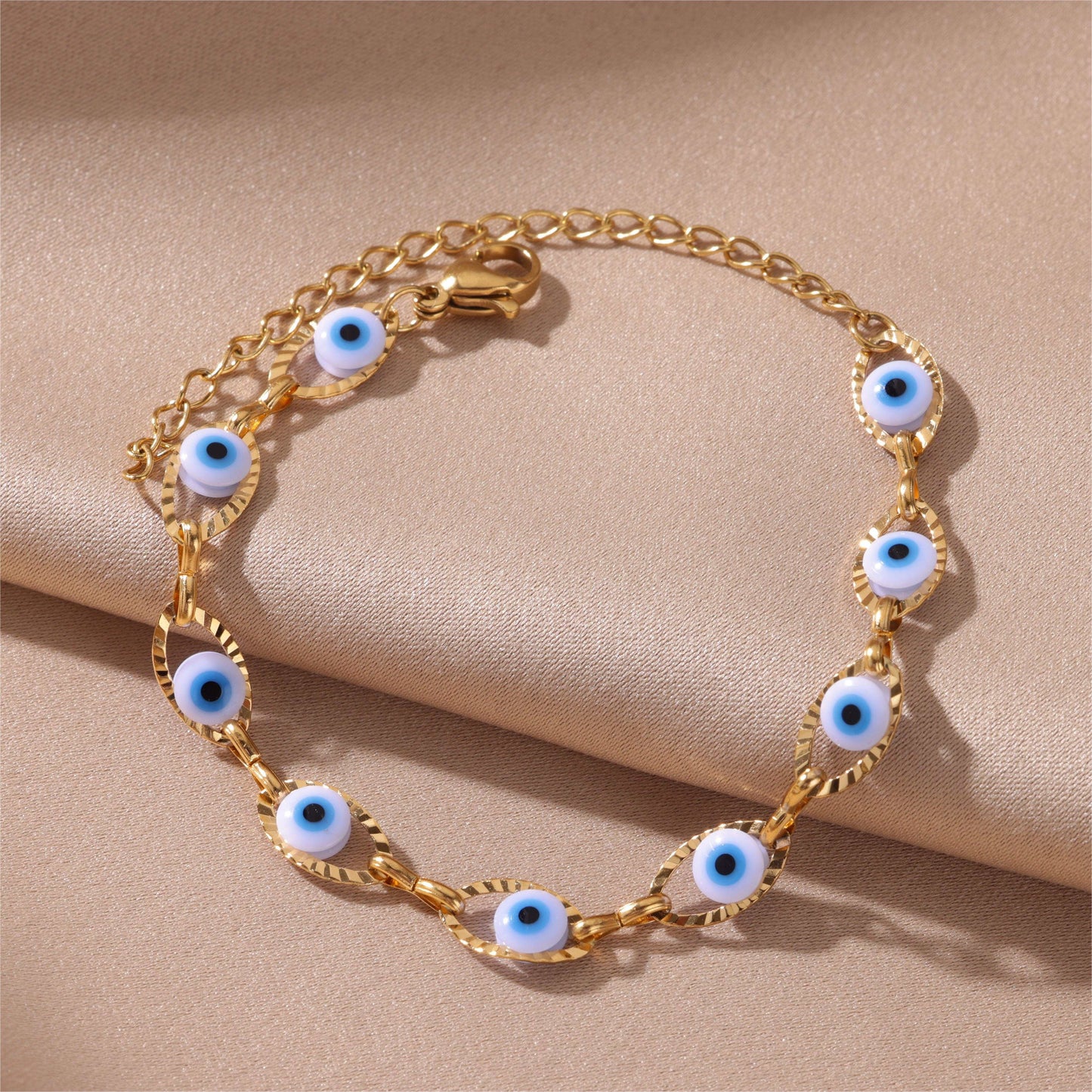 Stainless Steel Plated Evil's Eye Charm Bracelet Good Luck Hand Jewelry Accessories