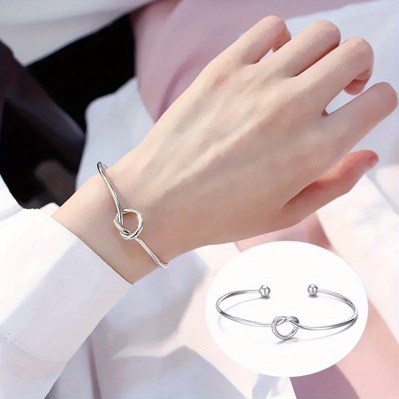 Knot Decor Cuff Bangle, Geometric Twist Design Cuff Open Bracelet