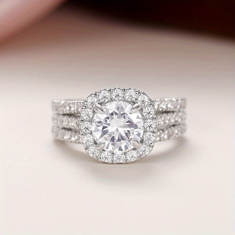 Micro Pave 3 Row zirconia Ring For Women Engagement Wedding Casual Party Jewelry