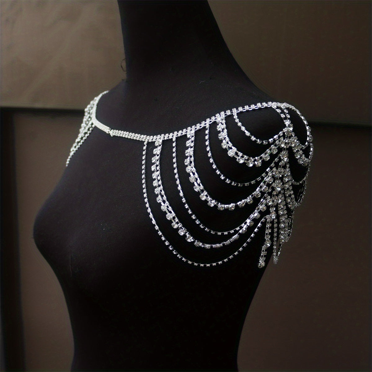 Boho Layered Rhinestone Shoulder Chain Bling Crystal Tassel Body Chain Jewelry Party Bra Chain Accessory For Women