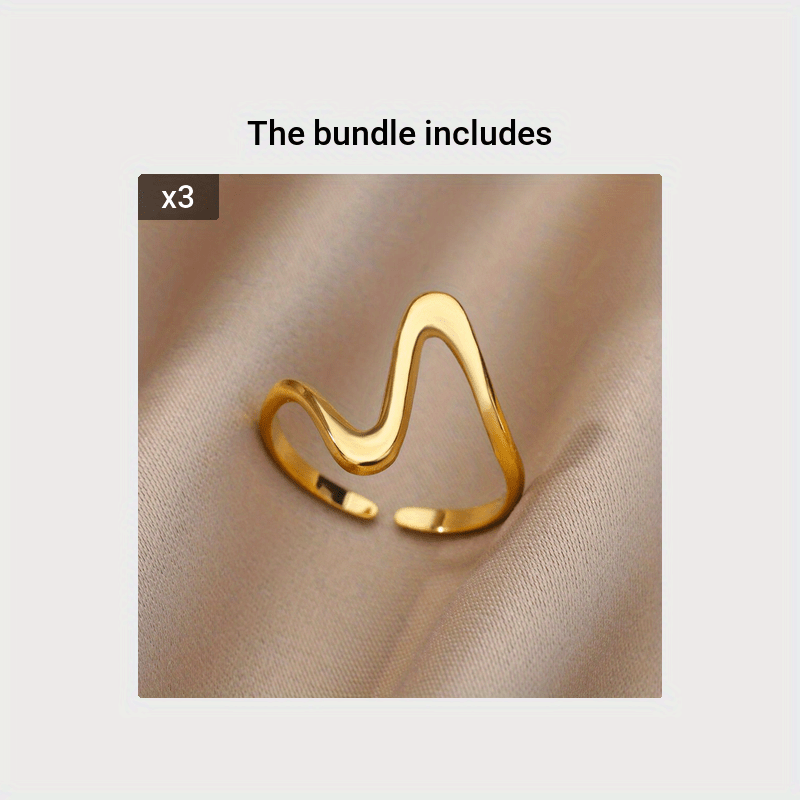 Kpop Style Cuff Ring Made Of Stainless Steel 18k Gold Plated Trendy Wave Shape Match Daily Outfits Suitable For Men And Women Light Luxury Jewelry
