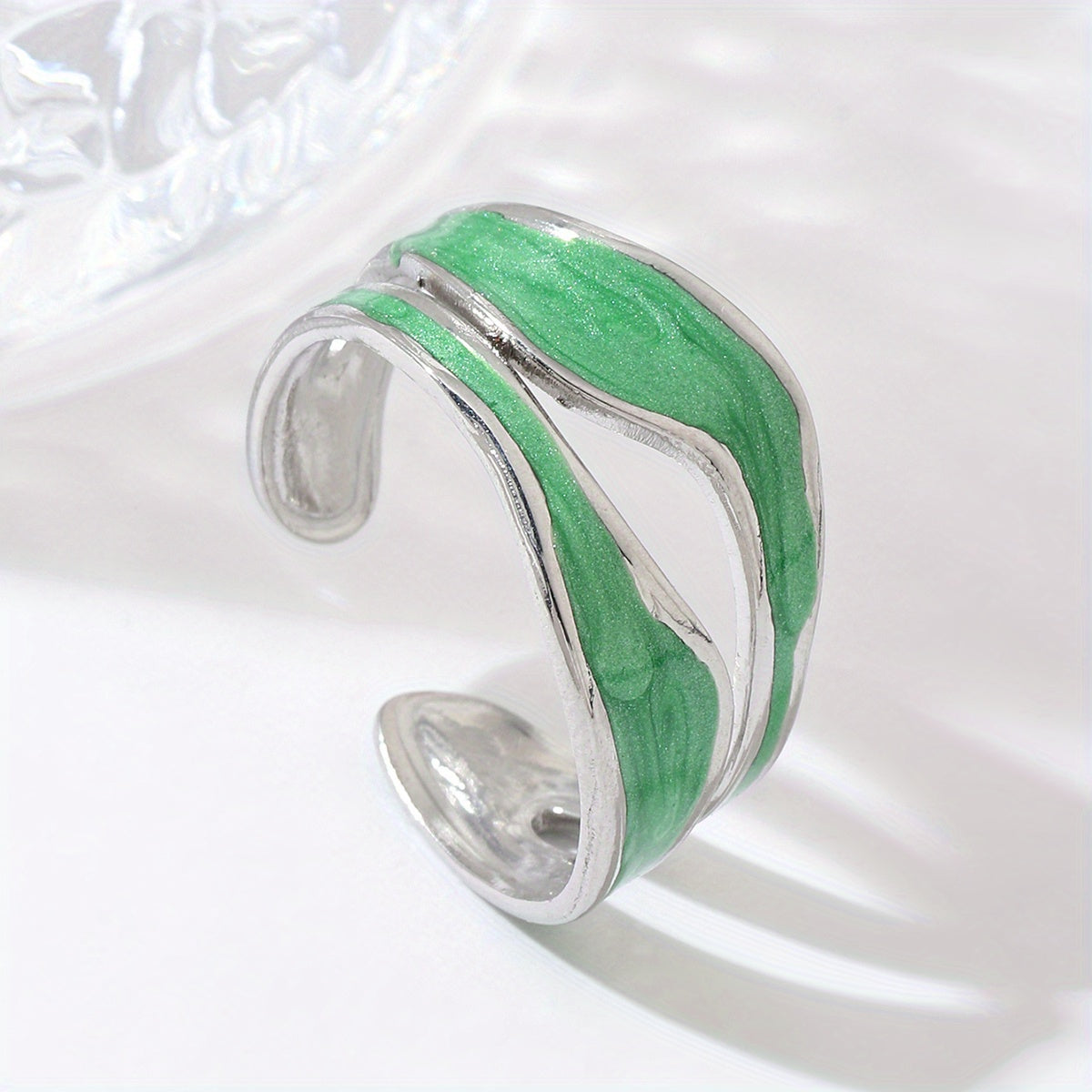 1pc Exquisite White/Dark Blue/Green/Steel White Enamel Creative Ring, Stainless Steel Irregular Opening Adjustable Ring For Men