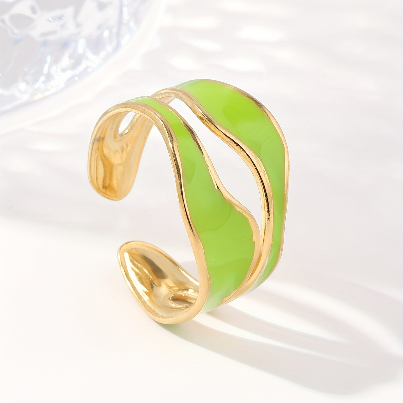 1pc Exquisite White/Dark Blue/Green/Steel White Enamel Creative Ring, Stainless Steel Irregular Opening Adjustable Ring For Men