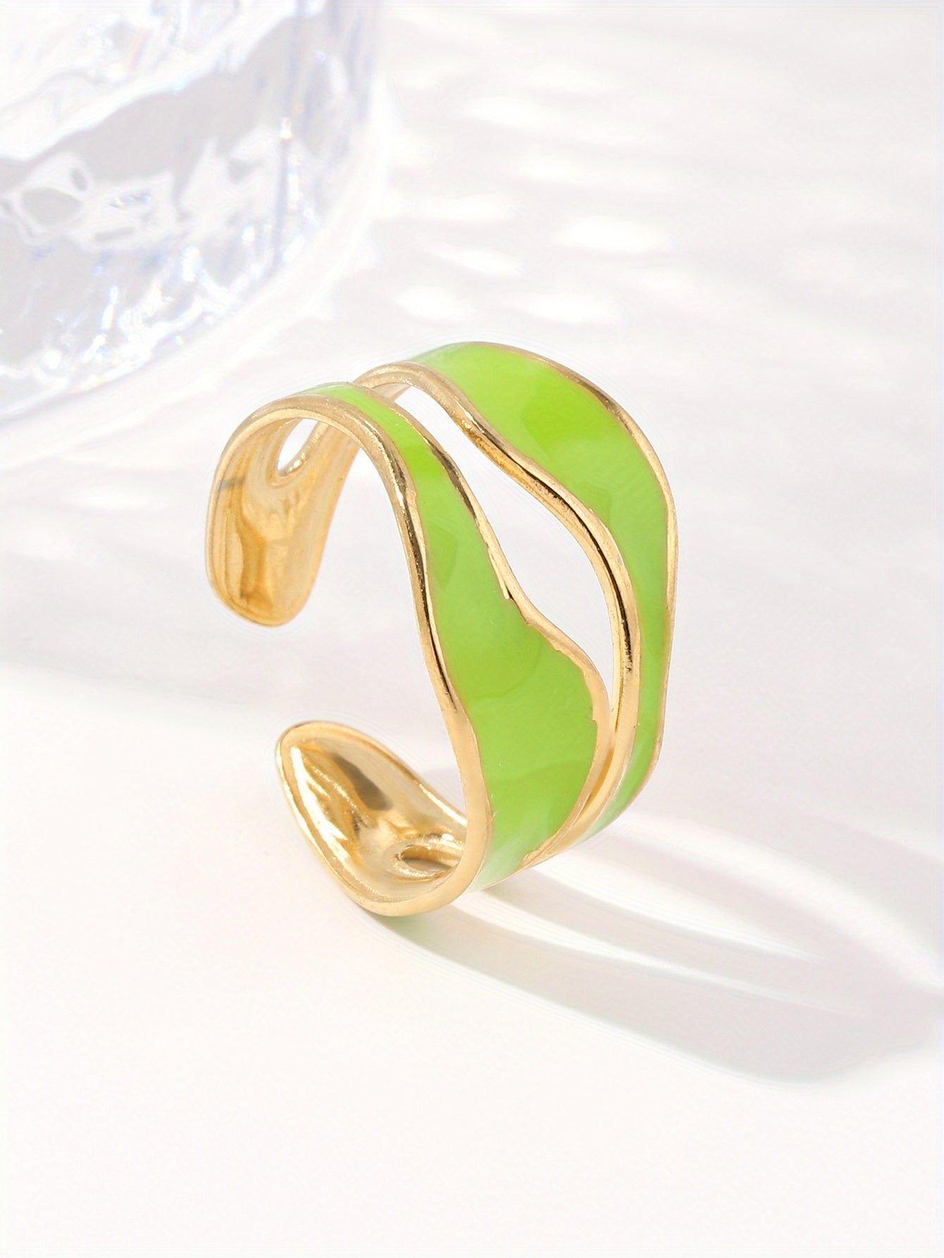 1pc Exquisite White/Dark Blue/Green/Steel White Enamel Creative Ring, Stainless Steel Irregular Opening Adjustable Ring For Men