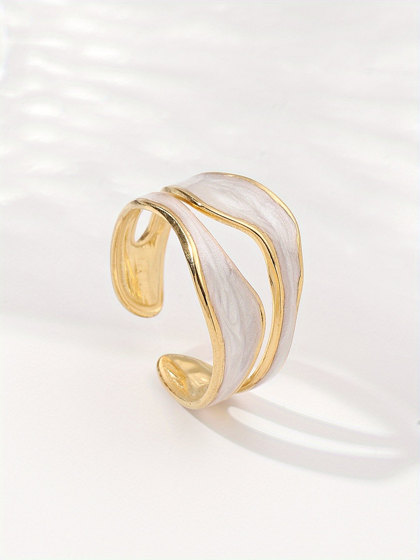 1pc Exquisite White/Dark Blue/Green/Steel White Enamel Creative Ring, Stainless Steel Irregular Opening Adjustable Ring For Men