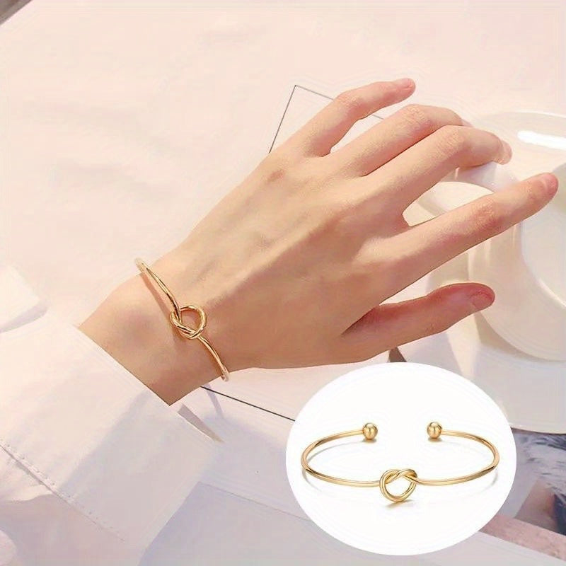 Knot Decor Cuff Bangle, Geometric Twist Design Cuff Open Bracelet