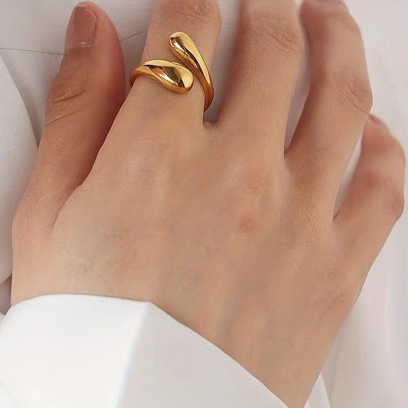 Kpop Style Ring 14k Gold Plated Polish Surface Adjustable Wrap Ring Match Daily Outfits Party Accessory Dainty Birthday Gift For Your Girl