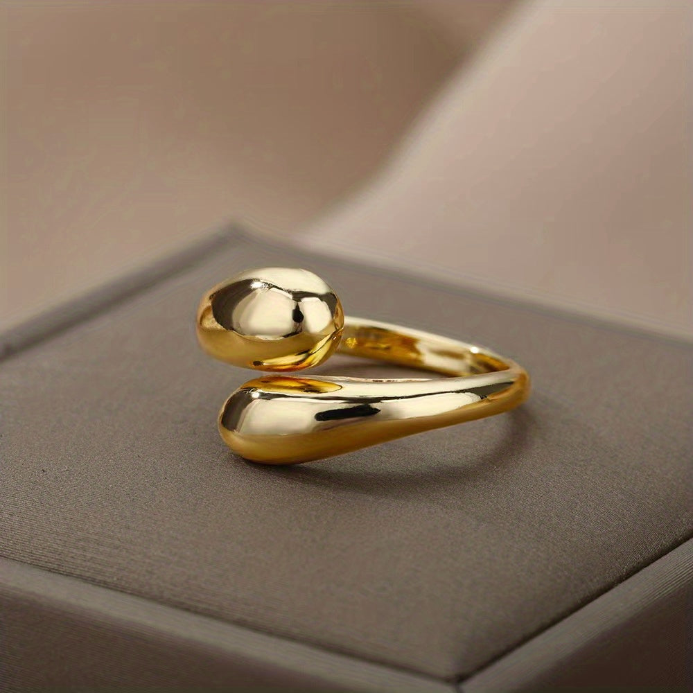 Kpop Style Ring 14k Gold Plated Polish Surface Adjustable Wrap Ring Match Daily Outfits Party Accessory Dainty Birthday Gift For Your Girl