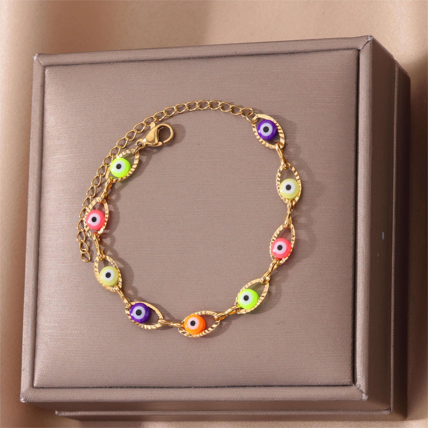 Stainless Steel Plated Evil's Eye Charm Bracelet Good Luck Hand Jewelry Accessories