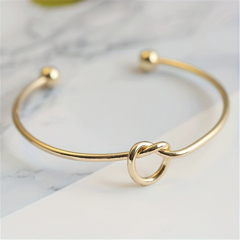 Knot Decor Cuff Bangle, Geometric Twist Design Cuff Open Bracelet