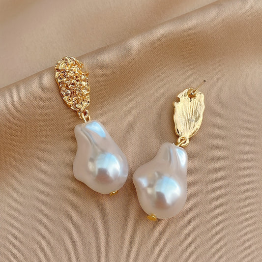 Irregular Faux Pearl Decor Dangle Earrings Alloy Jewelry Match Daily Outfits Party Accessories Golden Or Silvery Pick One U Prefer