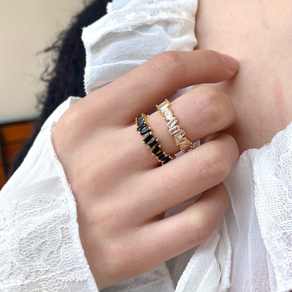 Kpop Style Cuff Ring Inlaid Shining zirconia 18k Gold Plated Multi Styles To Choose Match Daily Outfits Suitable For Men And Women