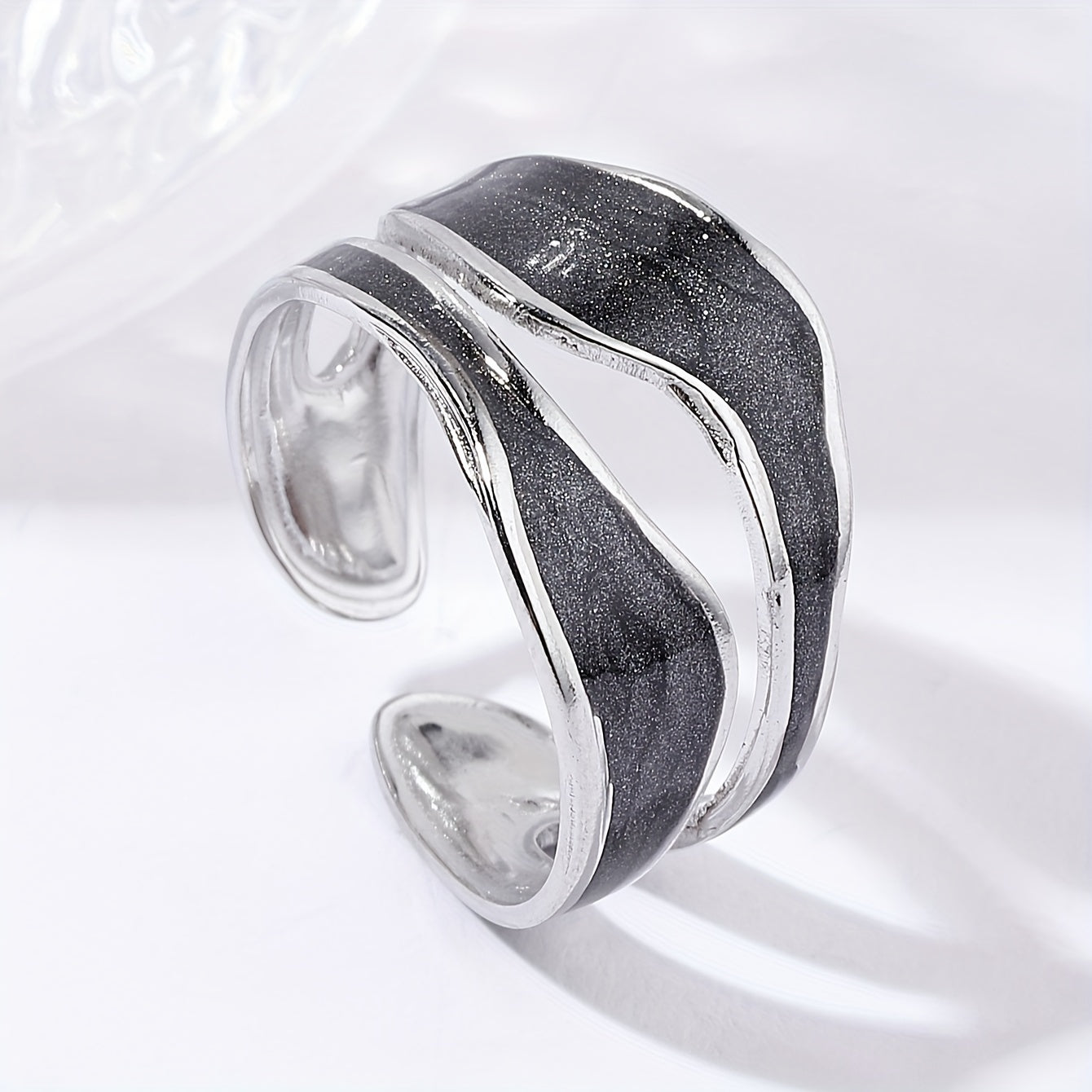 1pc Exquisite White/Dark Blue/Green/Steel White Enamel Creative Ring, Stainless Steel Irregular Opening Adjustable Ring For Men