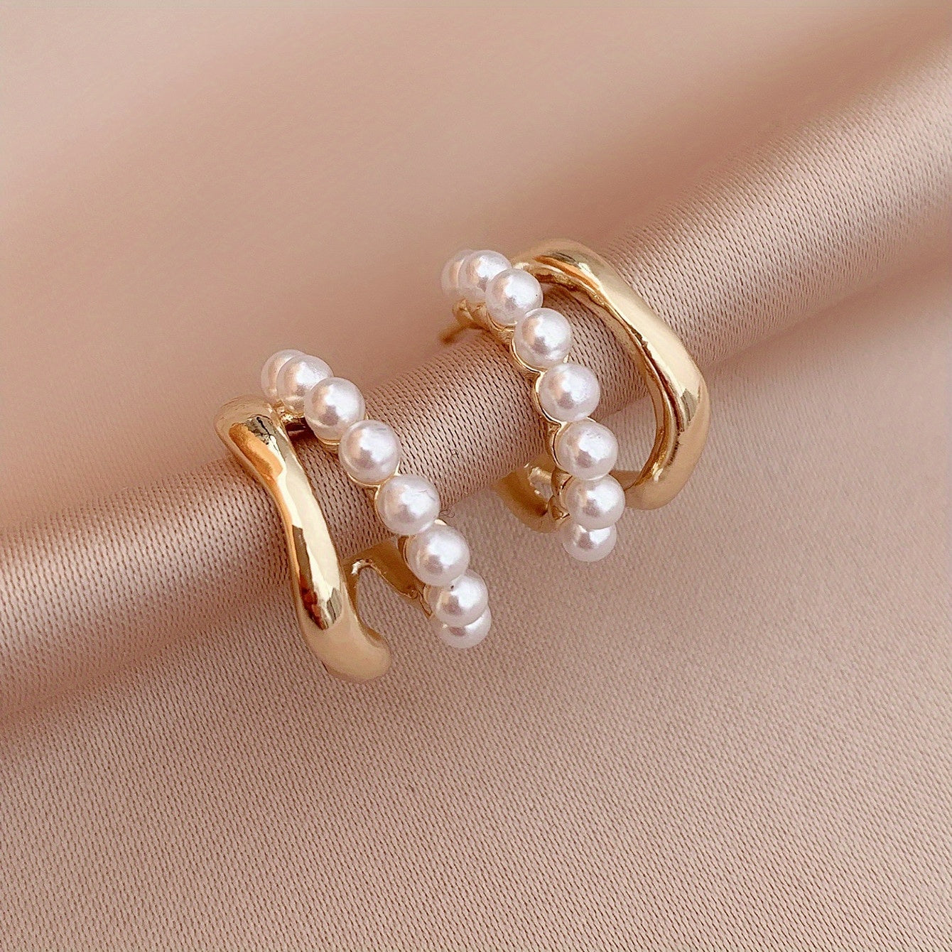 Double-layer Faux Pearl Decor Hoop Earrings Japanese/ Korean Style Alloy Jewelry Versatile Ear Ornaments Trendy Female Gift