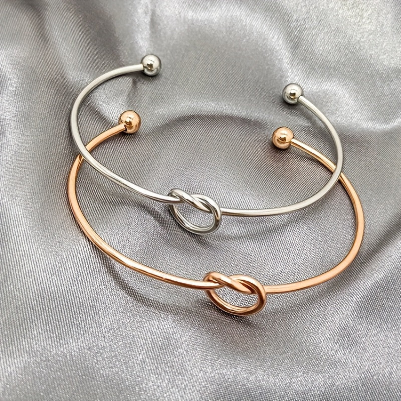 Knot Decor Cuff Bangle, Geometric Twist Design Cuff Open Bracelet
