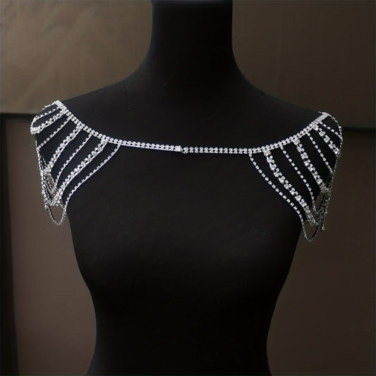 Boho Layered Rhinestone Shoulder Chain Bling Crystal Tassel Body Chain Jewelry Party Bra Chain Accessory For Women