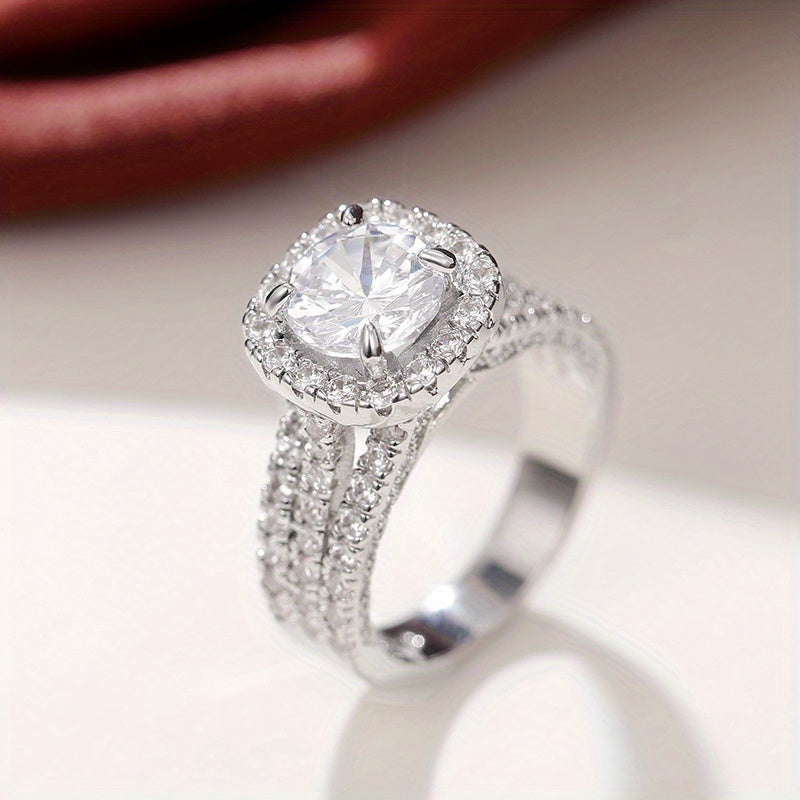 Micro Pave 3 Row zirconia Ring For Women Engagement Wedding Casual Party Jewelry