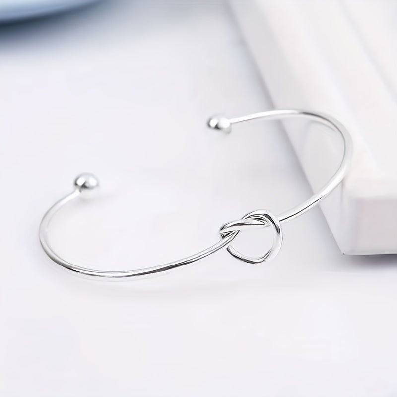 Knot Decor Cuff Bangle, Geometric Twist Design Cuff Open Bracelet