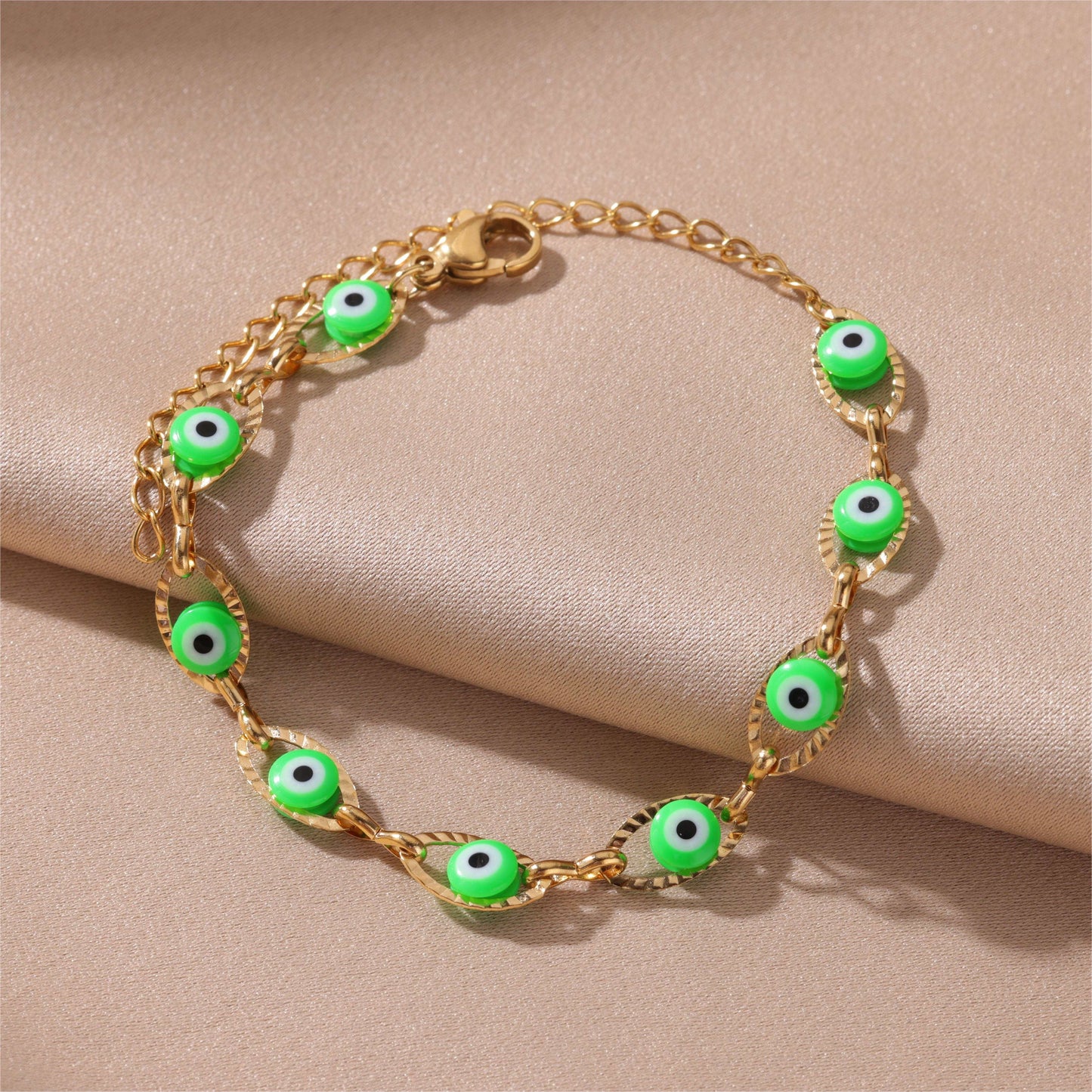 Stainless Steel Plated Evil's Eye Charm Bracelet Good Luck Hand Jewelry Accessories