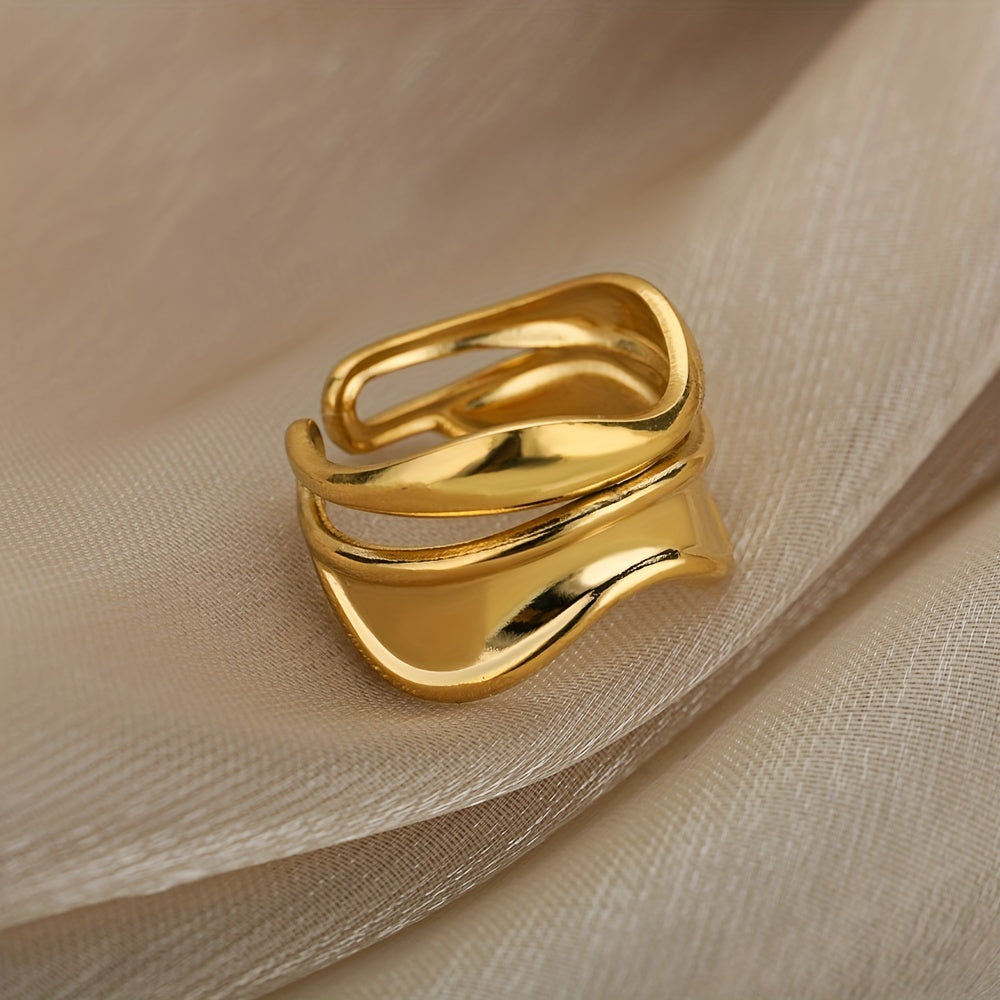 Stainless Steel Golden Plated Ring Cool Simple Geometric Wave Open Ring Jewelry