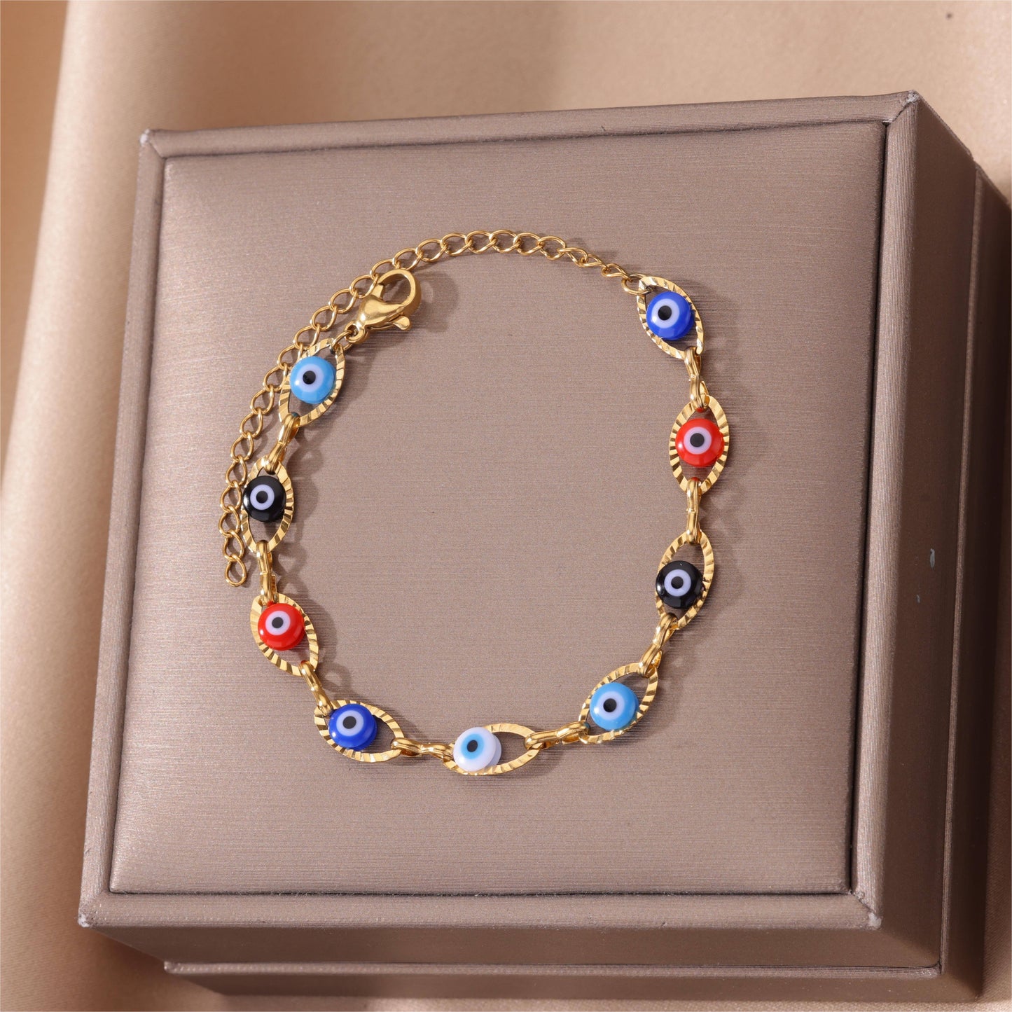 Stainless Steel Plated Evil's Eye Charm Bracelet Good Luck Hand Jewelry Accessories