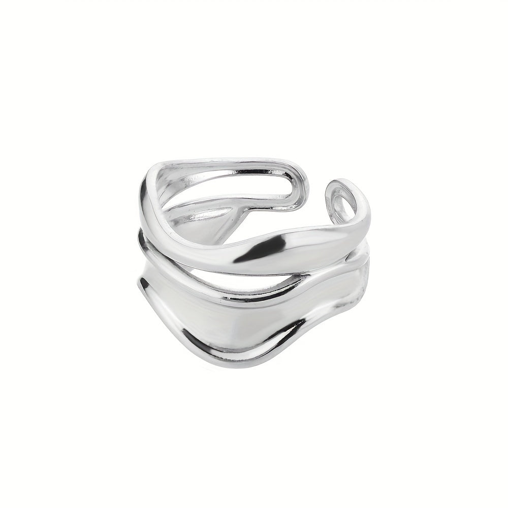 Stainless Steel Golden Plated Ring Cool Simple Geometric Wave Open Ring Jewelry