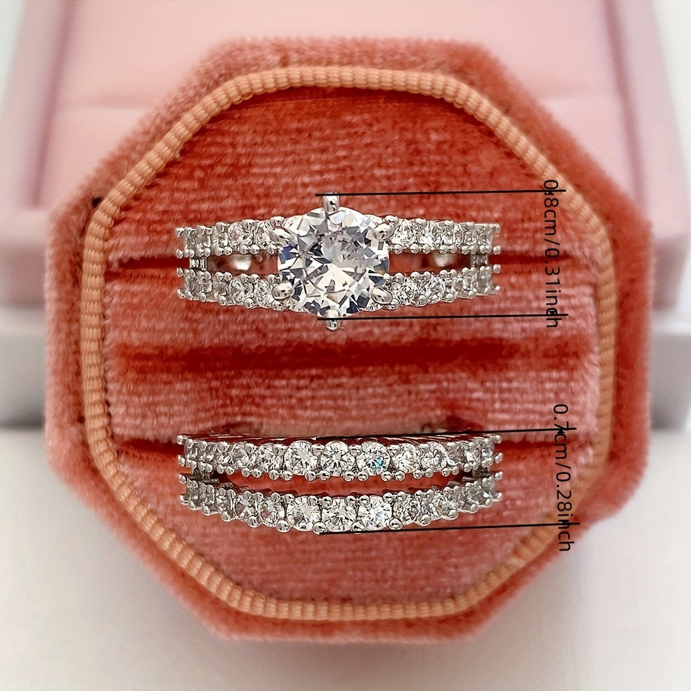 2 Pcs/set Bridal Wedding Rings 18K Gold Plated 6 Prong Setting zirconia Rings For Women Engagement Proposal Jewelry Gift (no Box)