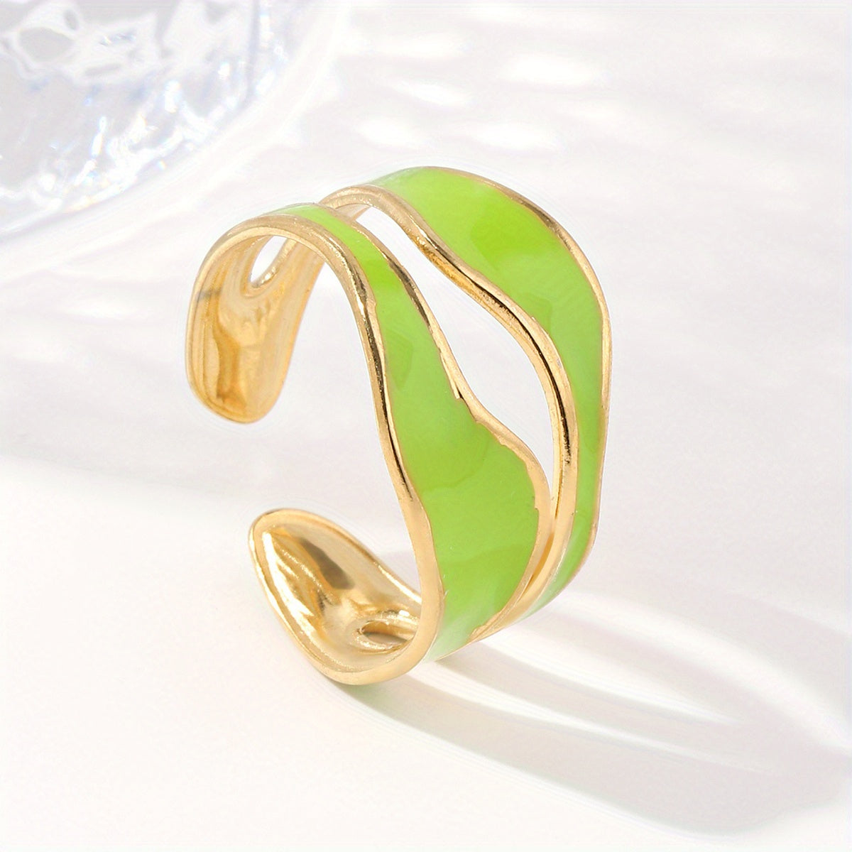 1pc Exquisite White/Dark Blue/Green/Steel White Enamel Creative Ring, Stainless Steel Irregular Opening Adjustable Ring For Men