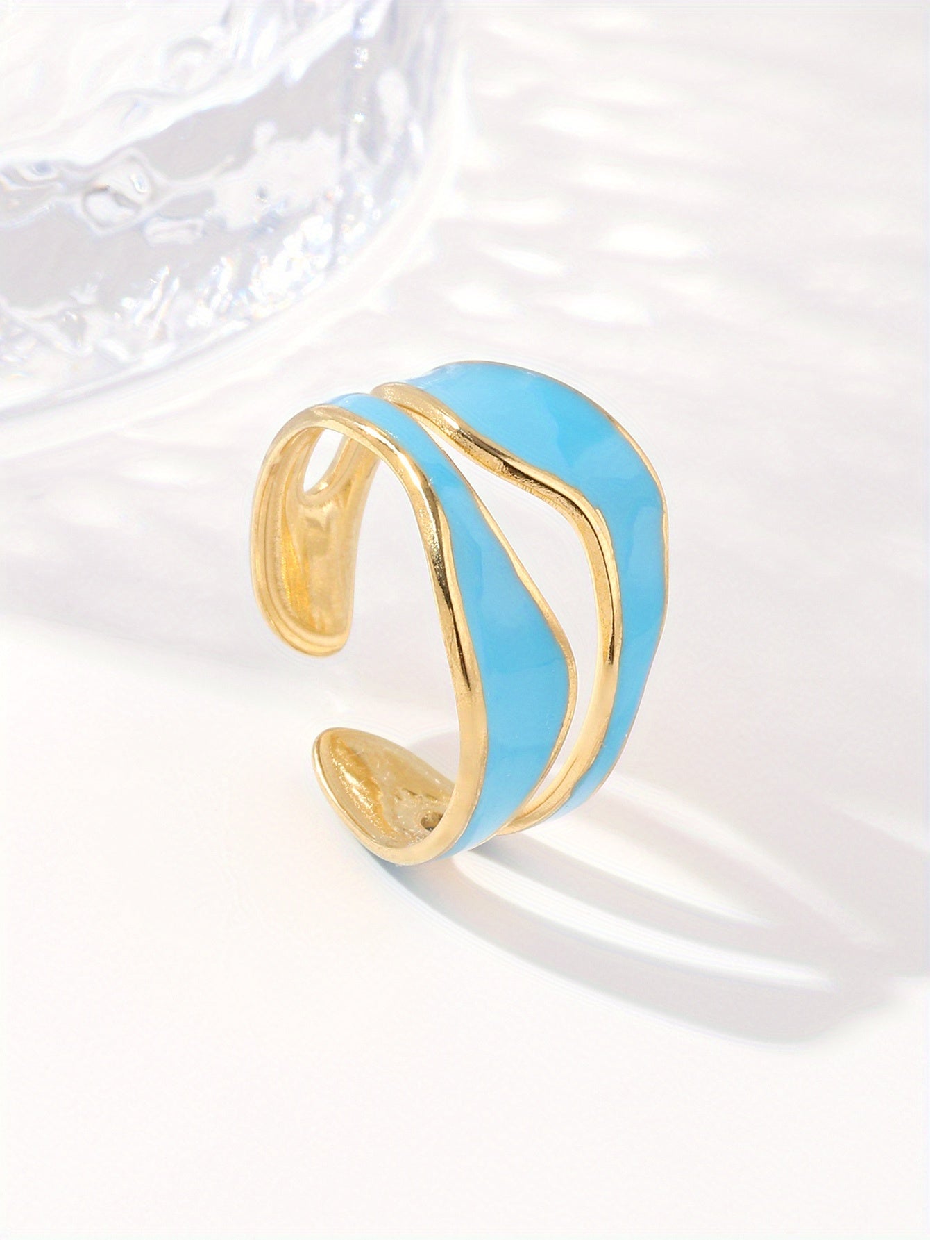 1pc Exquisite White/Dark Blue/Green/Steel White Enamel Creative Ring, Stainless Steel Irregular Opening Adjustable Ring For Men