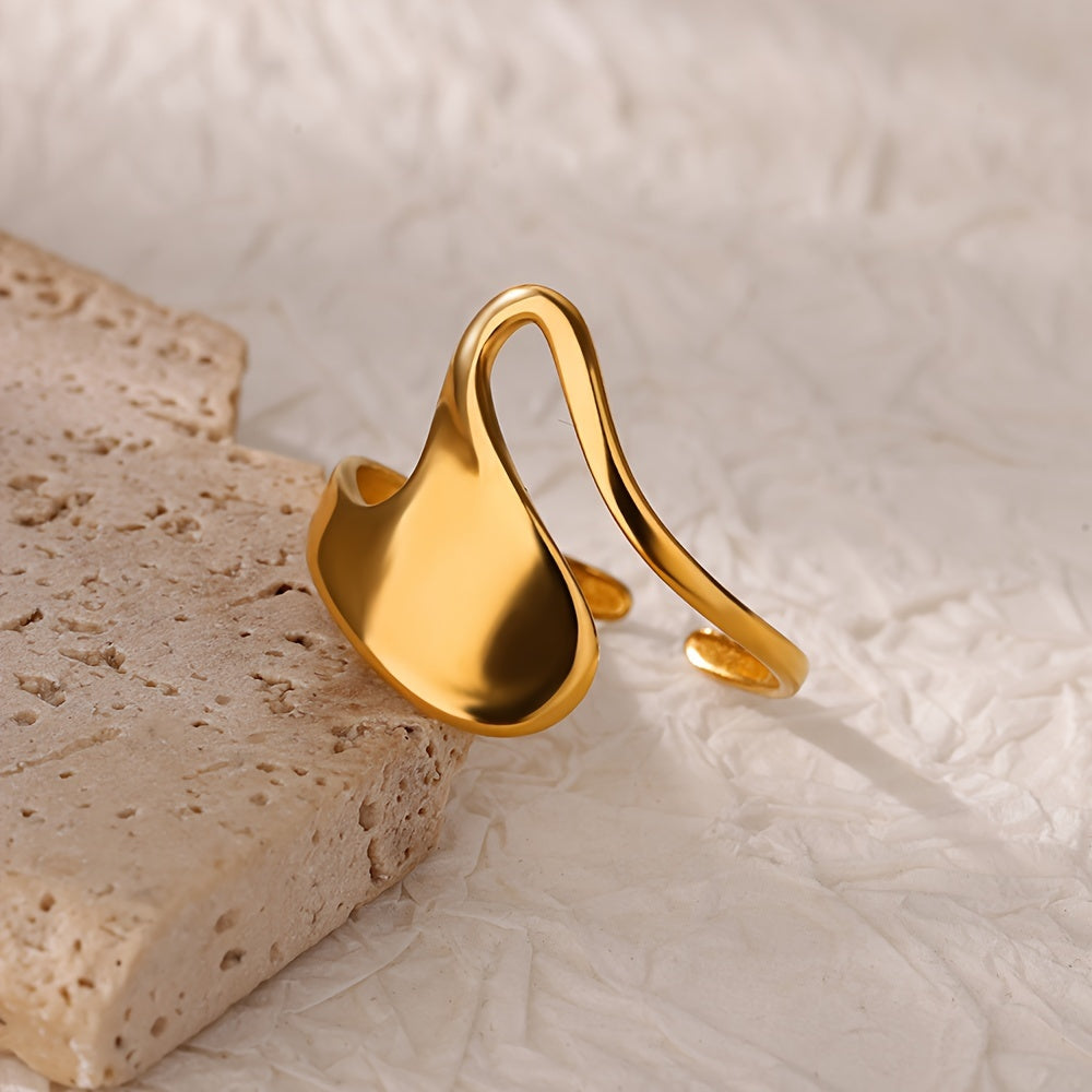 Kpop Style Cuff Ring Made Of Stainless Steel 18k Gold Plated Trendy Wave Shape Match Daily Outfits Suitable For Men And Women Light Luxury Jewelry