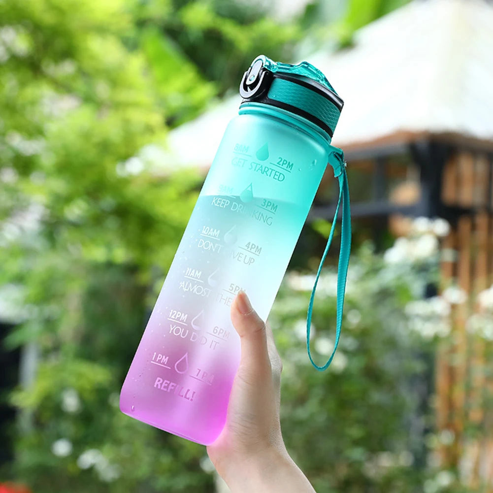 1000Ml Sports Water Bottle With Straw Time Marker Outdoor Camping Cup Student Drinking Water Cup Leakproof Portable Cups