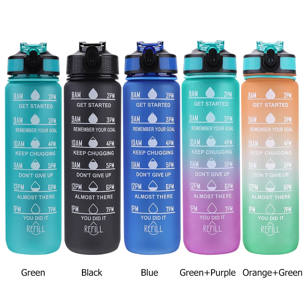 1000Ml Sports Water Bottle With Straw Time Marker Outdoor Camping Cup Student Drinking Water Cup Leakproof Portable Cups