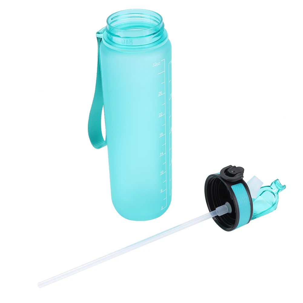 1000Ml Sports Water Bottle With Straw Time Marker Outdoor Camping Cup Student Drinking Water Cup Leakproof Portable Cups