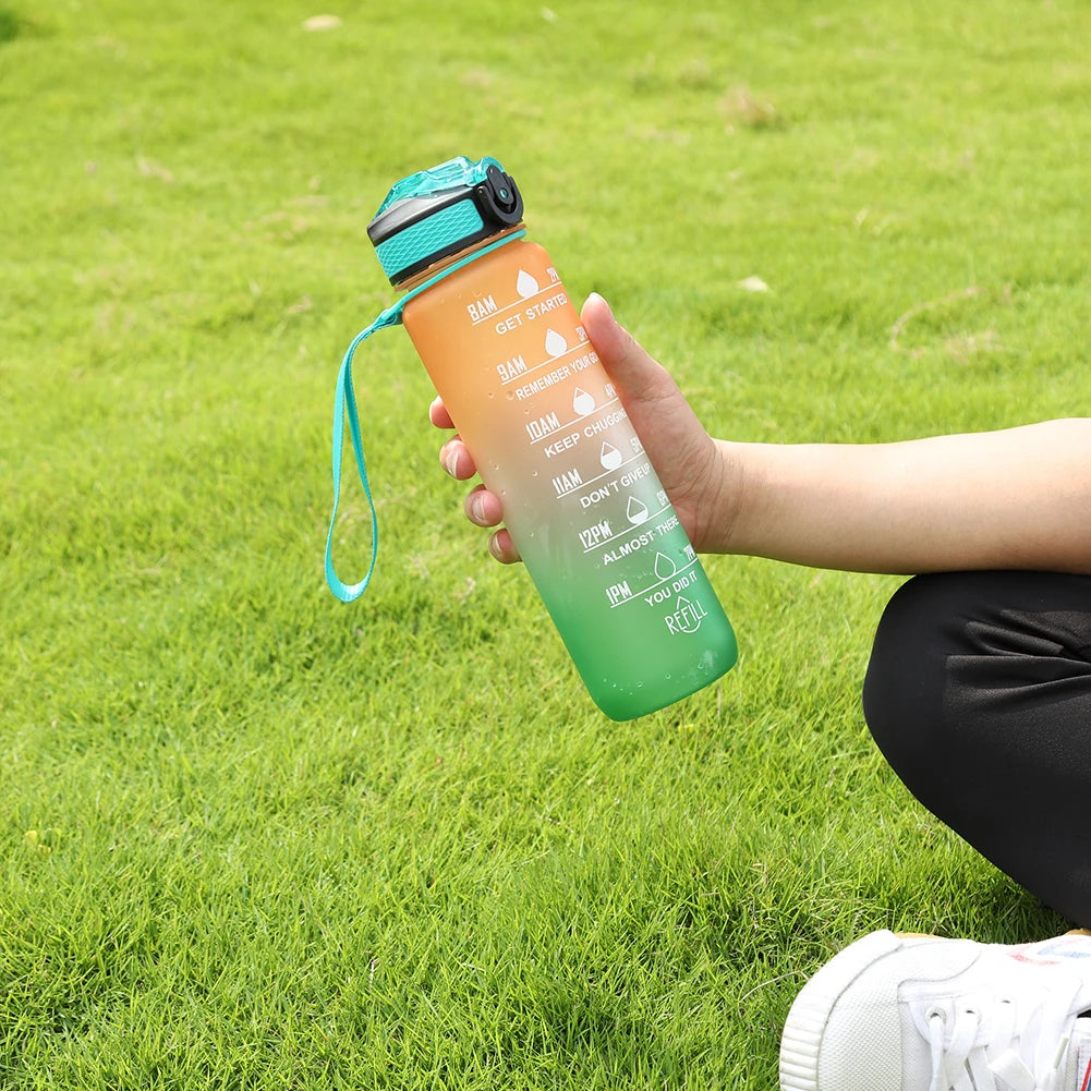 1000Ml Sports Water Bottle With Straw Time Marker Outdoor Camping Cup Student Drinking Water Cup Leakproof Portable Cups
