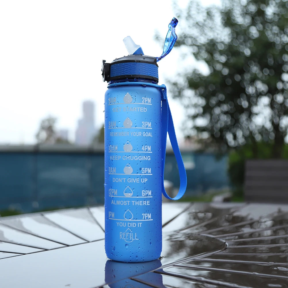 1000Ml Sports Water Bottle With Straw Time Marker Outdoor Camping Cup Student Drinking Water Cup Leakproof Portable Cups